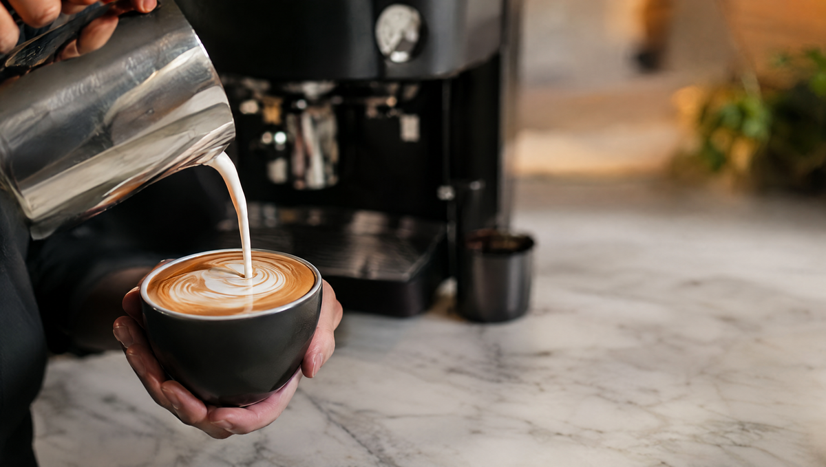 Barista pouring latte art lifestyle banner