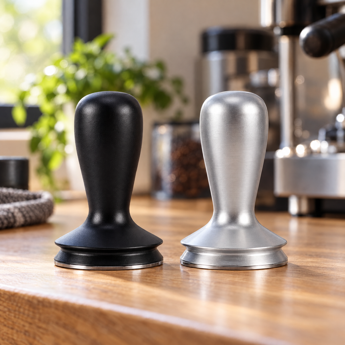 Black and silver 58mm espresso coffee tampers colour options