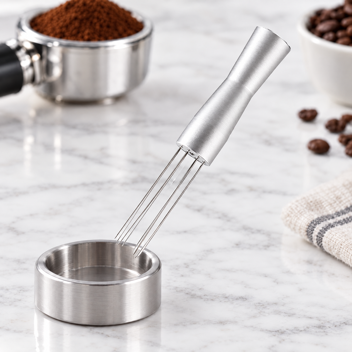 Silver stainless steel espresso WDT distribution tool needle stirrer