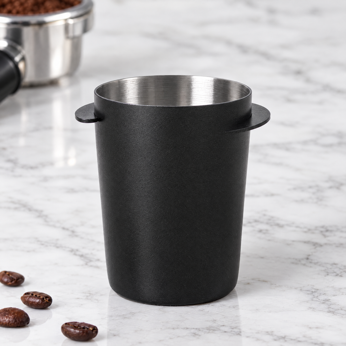 Matte black 51mm espresso dosing cup