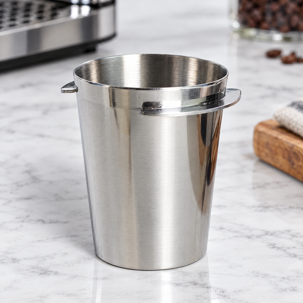 Silver stainless steel 58mm espresso dosing cup