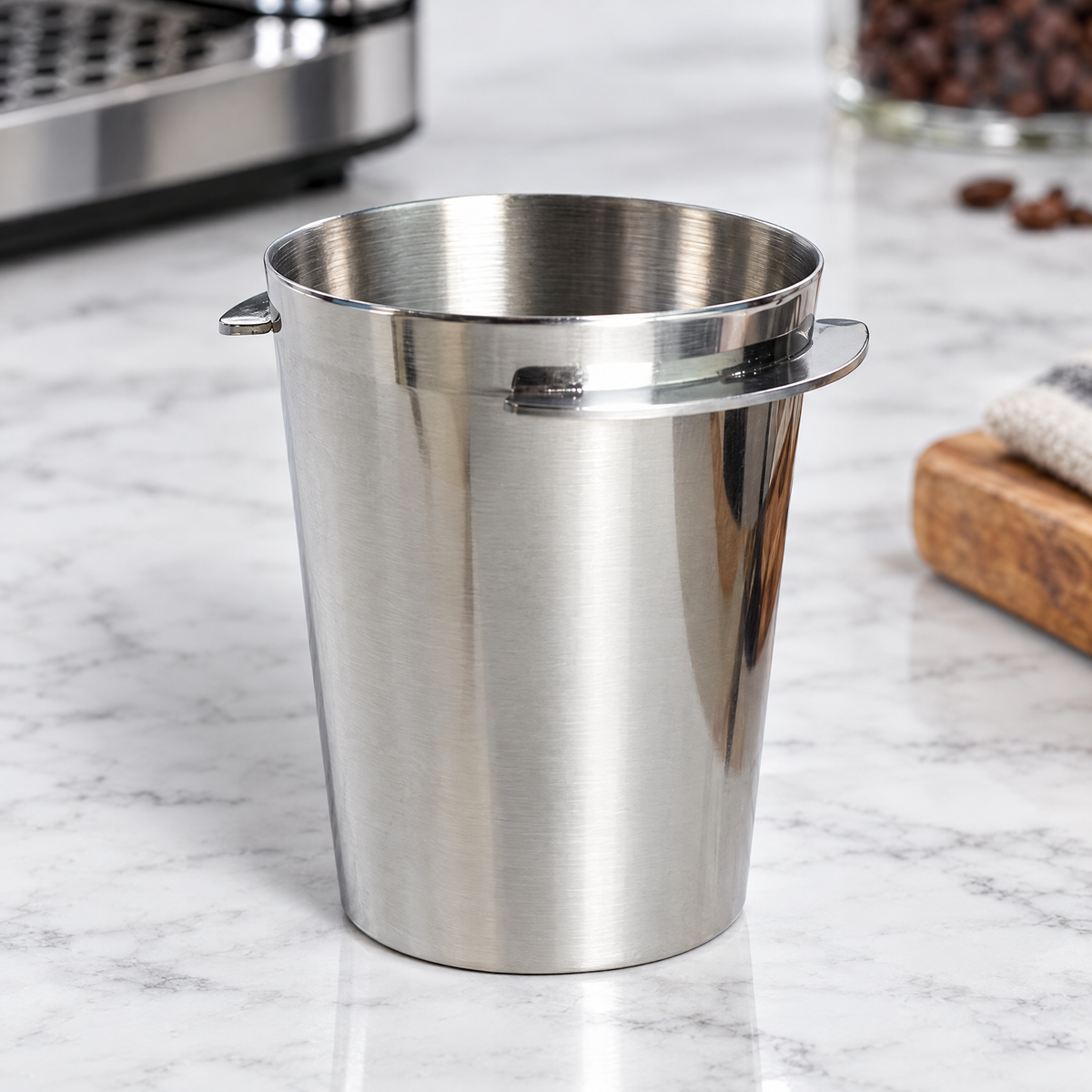 Silver stainless steel 58mm espresso dosing cup