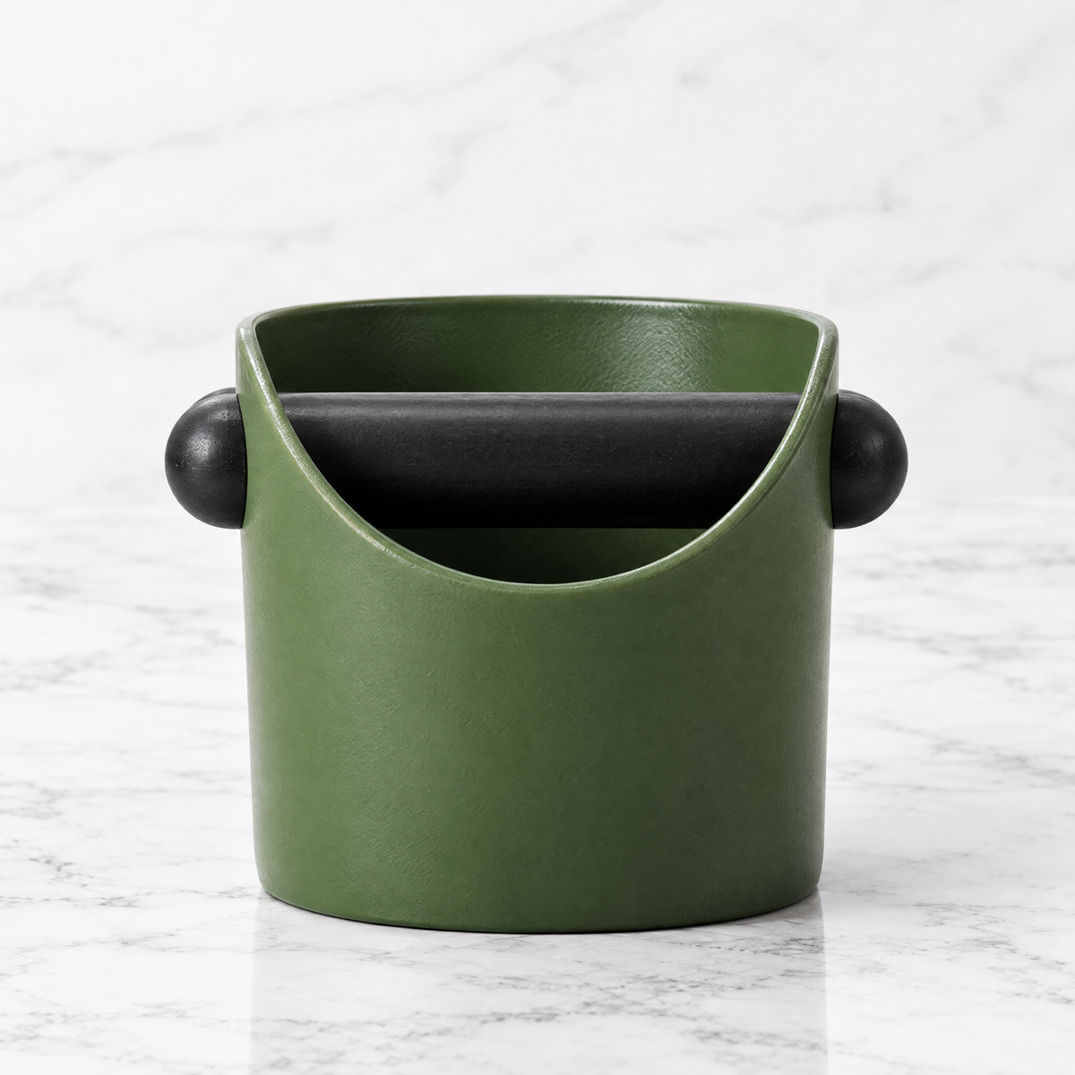 Green espresso knock box coffee grounds bin